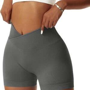 High Waist V Cross Spandex Yoga Biker Shorts